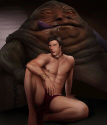 2boys abs actor alien bracelet caucasian caucasian_male celebrity chain chains collar drawnpr0n drooling gay hairy_chest hairy_legs han_solo harrison_ford humansub in_character jabba_the_hutt male male_only muscles muscular muscular_male nipples partially_clothed posing science_fiction slave slaveboy star_wars tongue_out white_male yaoi