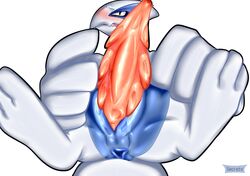 2019 animal_genitalia animal_penis anus ass big_penis blush erection feral huge_cock legendary_pokémon looking_at_viewer lugia male male_only nintendo penis pokemon pokemon_(species) secrets-from-dark simple_background solo video_games white_background wings