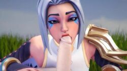 1boy 1girls 3d animated ark_(fortnite) big_eyes blue_eyes blue_hair clothed_female facepaint fellatio fortnite grass halo hands_on_another's_stomach kallenz licking makeup moaning_in_pleasure penis red_lipstick sky sound source_filmmaker tagme video white_skin