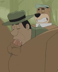 2boys 69 69_position anthro anthro_on_human anthro_penetrating bear blowjob blowjob_face clenched_teeth cock_gobble cock_hungry collar cum_hungry cum_in_mouth cum_on_penis deepthroat drinking_cum eyes_closed gay giving_head going_down_on hanna-barbera head_between_thighs humanoid_penis idrewthis interspecies legs_held_open male male_only mouthful necktie oral oral_sex orgasm_face penis penis_in_mouth pluvatti ranger ranger_hat ranger_smith spread_legs sucking sucking_off sweat sweatdrops ursine yogi_bear yogi_bear_(character)