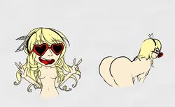 ass bent_over blonde_hair hastur_the_yellow headband looking_back smile stephanie_lawson_stevens sunglasses tongue tongue_out