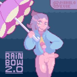 1boy balls bottomless erection femboy gem_(species) male_only nihiloevie no_pants partially_clothed penis pixel_art rainbow_quartz_2.0 steven_universe umbrella