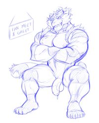 1boy 2019 anthro dripping dripping_precum feline flaccid foreskin fur furry glans humanoid_penis incineroar looking_at_viewer maiofu male male_only mammal monochrome muscular muscular_male nintendo nipples nude pecs penis pokémon_(species) pokemon pokemon_sm precum sharp_teeth simple_background sketch smile solo teeth testicles thick_thighs uncut veins veiny_penis video_games white_background wide_hips