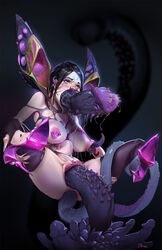 1girls all_the_way_through anal anal_penetration barbed_penis black_hair blush breasts brutal clitoris_piercing clothing ear_fuck ear_penetration female high_heels jm kai'sa league_of_legends nipple_penetration nipple_piercing open_mouth oral penetration penis_tentacles purple_tentacles pussy rape restrained spiked_penis spread_legs spread_nipple stiletto_heels suspension tears tentacle tentacle_penis tentacle_rape thighhighs torn_clothes triple_penetration vagina vaginal_penetration