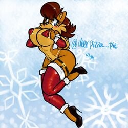 2018 anthro bikini blue_eyes breasts christmas color deerpizza_pie female furry high_heels leggings sally_acorn skimpy sleeves snow sonic_(series) thighhighs