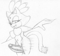 1boy 1girls anthro armpits big_breasts big_hands blaze_the_cat breasts furry half-closed_eyes huge_penis human interspecies monochrome motion_lines nipples nude pussy sketch sonic_(series) spread_arms standing tail thetyrant thick_thighs thigh_sex wide_hips