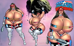 1girls american_flag american_flag_armwear american_flag_bikini american_flag_legwear armpits big_belly black_hair cameltoe chubby cleavage domino_mask earrings eric_logan_iii eye_contact eyepatch_bikini fat female_only gigantic_breasts gloves gradient_background half-closed_eyes huge_ass huge_breasts lifting looking_at_viewer mace major_wonder open_mouth overweight overweight_female pussy revealing_clothes simple_background superheroinecomixxx text thick_thighs thigh_boots thong watermark wide_hips wide_image