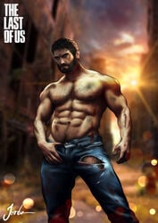 abs dirty joel_miller jorden_arts lowres male male_only muscular outdoors ripped_clothing solo the_last_of_us video_games