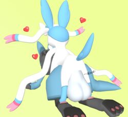 3d alternate_color anthro big_balls canine doggy_style duo female gradient_background heart huge_balls knotting lucario male meowchan nintendo pokemon pokemon_(species) sex shiny_pokemon sylveon video_games