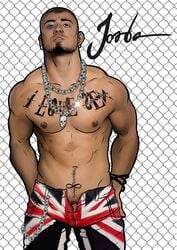 1boy character_request chav fence jorden_arts male male_only muscle necklace piercing solo tattoo union_jack united_kingdom