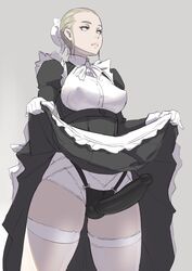 apron black_dress dildo dress erect_nipples female female_only frilled_apron frills gloves hair_bun long_hair maid maid_apron mikoyan nipple_bulge original pokies puffy_sleeves sketch strap-on thighhighs upskirt waist_apron white_gloves white_legwear