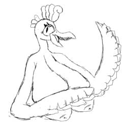 anthro avian beak big_breasts bird breasts ho-oh huge_breasts hyper hyper_breasts legendary_pokémon monochrome nintendo pokémon_(species) pokemon tentontail video_games wings