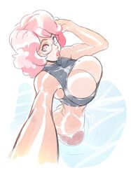 1girls artist_self-insert ass bimbo bimbofication bottomless brellom brellom_(character) brellomascot brells cleavage glasses huge_breasts lipstick looking_at_viewer pink_hair pink_lipstick self_insert selfie tagme taking_picture water