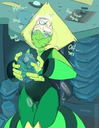 blush blush female green_skin peridot_(steven_universe) precum precum_through_underwear steven_universe watching_porn wolftacos