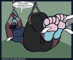 anthro anus ass bondage bound bra breasts clothing enroshiva feet female foot_fetish furry furry_only no_humans paws sports_bra tickle_torture tickling underwear workout_clothes yoga_pants