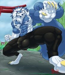 2019 4_toes 5_fingers abs anthro balls biceps big_muscles blue_fur blue_hair blue_nose blue_skin bulge canid canine canis capcom claws clothed clothing darkstalkers day digitigrade fist fur gallon gloves_(marking) hair hungothenomster jon_talbain low-angle_view male male_only mammal mane markings multicolored_fur multicolored_hair multicolored_skin muscular muscular_male muscular_thighs nipples pants pecs penis_outline penis_shaped_bulge pose post sharp_teeth sky smile socks_(marking) solo teeth tight_clothing toes topless two_tone_fur two_tone_hair two_tone_skin vampire_savior video_games were werecanid werecanine werewolf white_fur white_hair white_skin wolf yellow_eyes