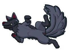 2019 alpha_channel animal_genitalia animal_pussy animated canid canine canine_pussy closed_eyes female feral fur grey_fur grin happy lying mammal nintendo on_back original_character paws pokémon_(species) pokemon pokemon_(species) poochyena presenting pussy raised_leg simple_background smile solo speiger tailwag teeth transparent_background video_games wagging