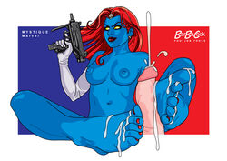 barbacock blue_skin breasts cum cum_on_feet cum_on_toes cumshot feet female foot_fetish footjob gloves gun long_gloves male marvel mystique nail_polish nipples painted_nails penis red_hair red_nail_polish red_nails red_toenails soles submachine_gun toes uzi weapon white_gloves yellow_eyes yellow_sclera