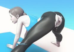 1girls 3d after_sex ahe_gao ass bent_over cum cum_in_pussy cum_inside female female_only john_doe nintendo pussy solo text wii_fit wii_fit_trainer