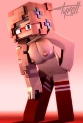 1girls 3d female female_only flower glasses mine-imator minecraft nude pinup solo solo_female stockings straight tagme tyiscrazy