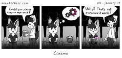 anthro canid canine canine canis clothing comic food humor lagomorph laion male mammal movie_theater penis popcorn rabbit webcomic wunderhase