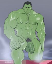 1boy abs avengers balls ballsack beard_stubble beefy black_hair body_hair dangling_testicles dripping facial_hair flaccid_penis foreskin green-skinned_male green_skin hulk hulk_(series) humanoid humanoid_penis intact loose_foreskin low_hanging_balls machojuice male male_nipples male_only male_pubic_hair manly marvel mature_male muscular muscular_male nude_male partially_retracted_foreskin pecs penis scrotum solo superhero testicles uncut veiny_penis water wet