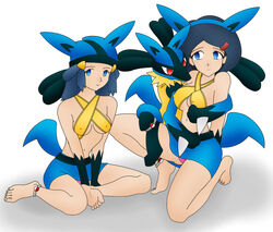 2girls blue_eyes blue_hair cosplay dawn_(pokemon) duo game_freak human johanna_(pokemon) lucario lucario_(cosplay) milf mother_and_daughter multiple_girls nintendo pokemon pokemon_(cosplay) pokemon_(species) pokemon_dppt pokephilia rosvo tagme white_background