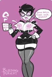 1girls bayonetta bayonetta_(character) bayonetta_2 beauty_mark bimbo bleedingpervert blush breast_milk eyeshadow female hourglass_figure lactation lipstick makeup milk solo tagme witch