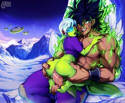 1boy 1girls alien alien_girl anus ass ass_grab aura balls barefoot big_ass big_balls black_hair bottomless breasts broly butt_crack cheelai clothing clouds cowgirl_position cum cum_in_pussy cum_inside detailed_background dragon_ball dragon_ball_super duo facial_scar feet female female_on_top green_skin hair_between_eyes highres huge_cock humanoid ice interspecies kabier larger_male leg_grab looking_back male medium_breasts mountains muscles muscular_male open_mouth open_smile outdoors penetration penis pink_eyes pussy scar scouter sex short_hair sideboob sitting size_difference smaller_female smile snow soles spaceship spiky_hair spread_legs stars straight tinted_eyewear toes vaginal_penetration veiny_penis watermark white_hair wrath_state yellow_eyes