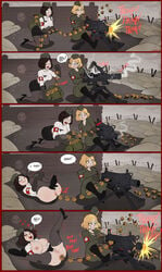 2girls ammunition anal_beads anus areolae big_breasts breasts comic female gattling_gun humor large_breasts masturbation multiple_girls nipples pussy sex_toy shadman speech_bubble spread_legs text yuri