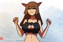 :3 animal_ears animated bouncing_breasts brown_hair cat_keyhole_bra cat_lingerie cleavage closed_eyes female female_only hair kinkymation meme_attire