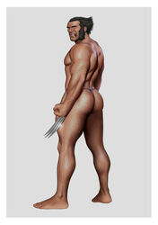 1boy ass back back_muscles back_view bara bara_ass biceps big_ass big_butt black_hair blue_eyes body_hair cigar cigar_in_mouth claws daddy dilf drawnpr0n facial_hair fundoshi fundoshi_only grey_background hairy hairy_arms hairy_ass hairy_back hairy_feet hairy_legs hairy_male hairy_thighs human human_only james_howlett looking_at_viewer looking_back male male_focus male_only manly marvel mature mature_male muscle muscles muscular muscular_back muscular_male mutant pinup presenting presenting_ass presenting_butt realistic slicked_back_hair smoking smoking_cigar solo solo_focus solo_male standing thick_thighs uncensored underwear underwear_only veiny_muscles white_fundoshi white_underwear wolverine_(x-men) x-men