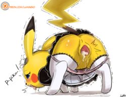 1girls 2017 after_sex anus ass ass_up bent_over blush bottomless butt clothing creampie cum cum_in_pussy cum_inside dress edit female female_only feral furry gape gaping gaping_pussy half-closed_eyes looking_back lumineko maid_uniform mammal nintendo orgasm pikachu pokémon_(species) pokemon pokemon_rgby presenting_ass pussy pussy_juice rear_view rodent saliva simple_background sketch tears text thick_thighs tongue trembling uniform url vaginal_penetration video_games watermark wet wet_pussy white_background