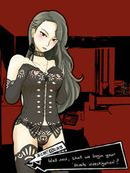 1girls atlus black_lingerie female female_only grey_hair lingerie nipples nsfyosu persona persona_5 red_eyes sae_niijima solo tagme transparent_clothing