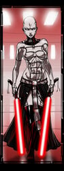 asajj_ventress athletic bald belt bodysuit breasts busty clone_wars dathomiri erect_nipples female female_focus female_only full_body ganassa hourglass_figure large_breasts lightsaber loincloth makeup nipple_bulge pale-skinned_female pale_skin pinup pose posing skin_tight star_wars tagme tattoo thighhighs wide_hips