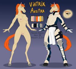 anthro breasts clothed clothing equine female hooves horse mammal model_sheet nipples nude pussy smile sunny_way viatrix_aestra_(character)