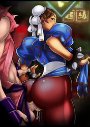 1boy 1girls alternate_ass_size asian asian_female asian_male ass big_ass biracial biracial_male brown_hair bubble_ass capcom chinese_female chun-li clothed_sex clothing cum cum_in_pussy cum_inside duo female hair interracial japanese_male japanese_male_chinese_female ken_masters large_ass male pantyhose penetration penis sex straight street_fighter tisinrei vaginal_penetration white_male white_male_asian_female white_male_chinese_female