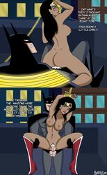 1boy 1girls 2koma batman batman_(series) blue_eyes bondage boots_only clothed_male_nude_female curvaceous curvy dc dc_comics dimples_of_venus hetero high_heel_boots high_heels hyoreisan instant_loss_2koma justice_league_unlimited mockery naked_boots reverse_cowgirl_position reverse_suspended_congress vaginal vaginal_penetration voluptuous wonder_woman wonder_woman_(series)