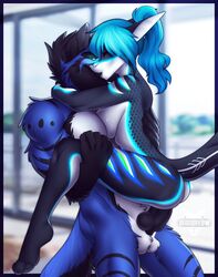 anthro baltomirewolfgrim black_skin blue_hair catherinemeow female fish glowing hair hexagon marine nightsharky shark