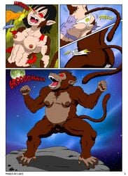 1girls 2013 abs belly_button clothing comic dragon_ball dragon_ball_gt english_text feet female fur fur_growth haplorhine locofuria macro mammal monkey monkey_feet monkey_girl moon muscular navel nipples nude oozaru page_2 page_number pan_(dragon_ball) prehensile_feet primate pussy red_eyes ripping roaring six_pack snout solo text transformation underwear young