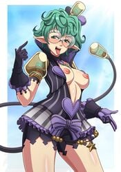 alternate_breast_size big_breasts bow female female_only glasses green_eyes green_hair heart lightbulb nintendo pandoria_(xenoblade) pointy_ears sano-br skirt tail tongue tongue_out xenoblade_(series) xenoblade_chronicles_2