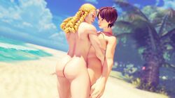 16:9 2girls 3d back beach big_ass blonde_hair blue_sky breasts brown_eyes brown_hair completely_nude curly_hair duo exposed_ass female female_only game_mod highres human karin_kanzuki looking_at_another mod multiple_girls muscles muscular_female nude ocean outdoors sakura_kasugano sky small_breasts street_fighter street_fighter_v thick_thighs wide_hips ydeth yuri