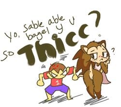 angry animal_crossing anthro anus ass bent_over clothing confusion duo eulipotyphlan female hedgehog human humor low_res male mammal nintendo pussy raised_tail sable_able simple_background tasteydonuts text video_games villager_(animal_crossing)