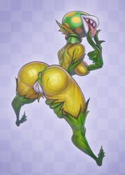 1girls alternate_color anthro anus ass back_view bent_over big_ass body_markings breasts checkered_background choker cunnilingus_gesture dat_ass derek_hetrick female female_only flora_fauna full_body gesture green_skin hairless_pussy leaning_forward mario_(series) medium_breasts monster monster_girl nintendo nipples no_eyes nude open_mouth piranha_plant plant_girl plump_labia puffy_anus pussy sharp_teeth sideboob simple_background solo spots standing super_smash_bros. teeth thick_thighs thighhighs tongue tongue_out vagina_dentata wide_hips yellow_skin