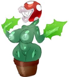 1girls big_lips breasts erozer female female_only full_body grin huge_breasts lips mario_(series) nintendo nipples no_eyes no_humans piranha_plant plant plant_girl sharp_teeth smile solo super_smash_bros. teeth thick_thighs white_background white_lips wide_hips