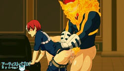 2boys abs age_difference anal anal_sex ass bara bent_over big_dom_small_sub burn_scar color couch cum cum_in_ass cumdrip digital_media_(artwork) endeavor_(my_hero_academia) enji_todoroki family father_and_son fire from_behind gay human incest male male_focus male_only multiple_boys muscle my_hero_academia older_man_and_younger_boy onoro_nyo pecs penetration penis_size_difference red_hair scar sex shouto_todoroki size_difference sweat text thick_thighs thrusting undressing veins veiny_penis watermark yaoi