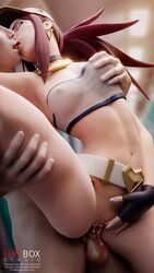 1boy 1girls 3d abs akali alternate_costume blender bottomless cap closed_eyes cum cum_in_pussy ear_piercing faceless_male fireboxstudio grabbing highres k/da_akali k/da_series kissing league_of_legends male penis purple_hair purple_nails see-through_shirt sex straight strapless strapless_top strapless_topwear testicles tubetop unknown_character