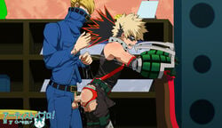 2boys against_wall anal ass bakugou_katsuki best_jeanist blonde_hair cum cumdrip gay hakamada_tsunagu human jockstrap katsuki_bakugou male male_focus male_only mask multiple_boys my_hero_academia onoro_nyo penetration sex text torn_clothes tsunagu_hakamata underwear watermark yaoi