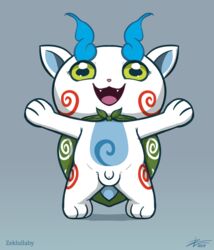 2019 anthro bag balls felid fur koma-san komasan level-5 looking_at_viewer male male_only mammal nude penis simple_background solo video_games white_fur yo-kai yo-kai_watch youkai youkai_watch yōkai zekromlover