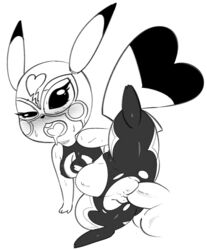 1boy 1girls anthro anthrofied ass big_ass blush breasts chubby cleft_tail clothed clothing cosplay_pikachu disembodied_penis duo erection feet female fur furry human interspecies larger_male lenafluffeena looking_at_viewer male male_human/female_anthro male_human/female_pokemon mask monochrome nintendo nipples open_mouth paws penetration penis pikachu pikachu_libre pokémon_(species) pokemon pokemon_oras pokemon_rgby pussy rear_view sex simple_background size_difference smaller_female stomach_bulge straight sweat testicles thick_thighs tongue tongue_out vaginal_penetration video_games white_background wide_hips